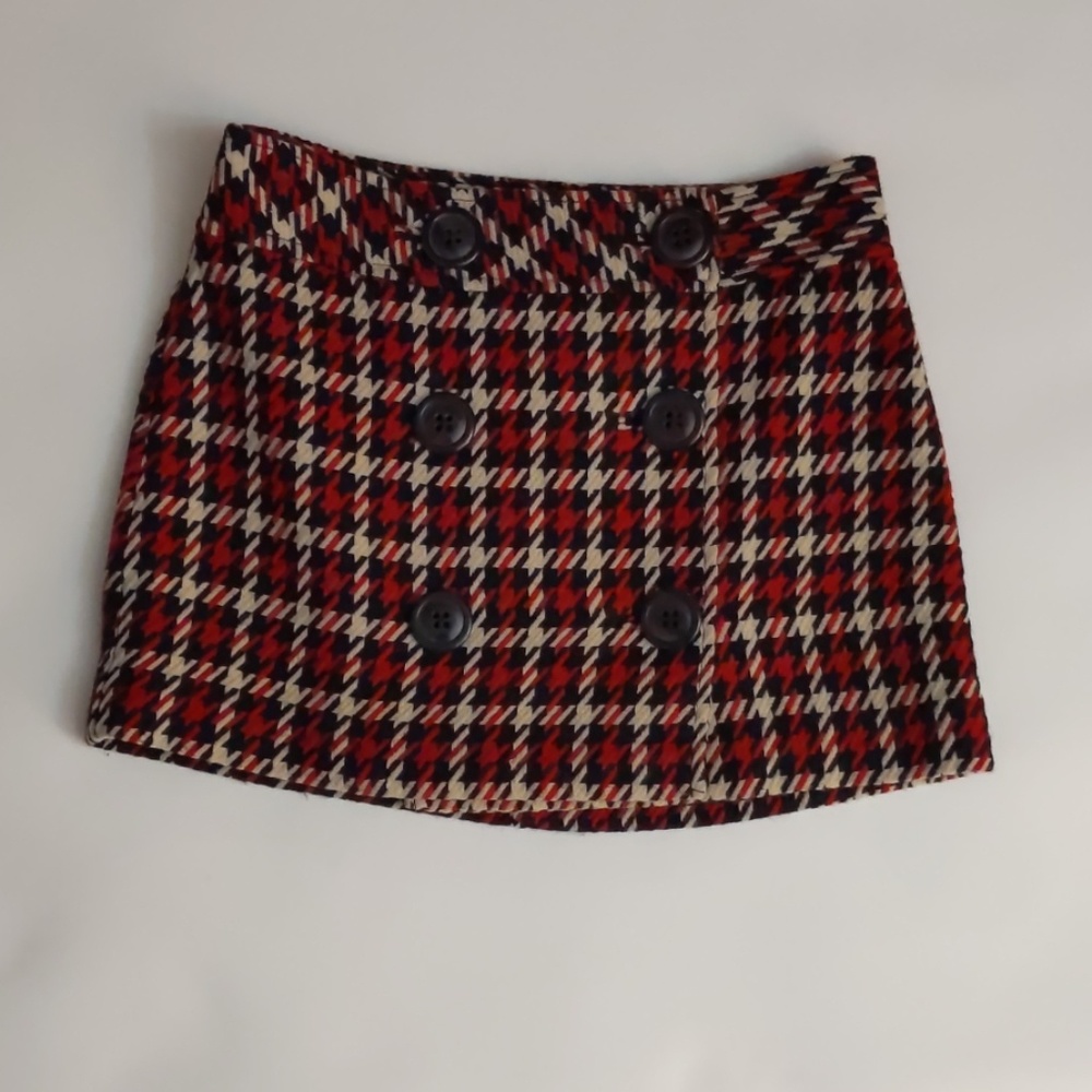 Express red black plaid mini skirt size 2